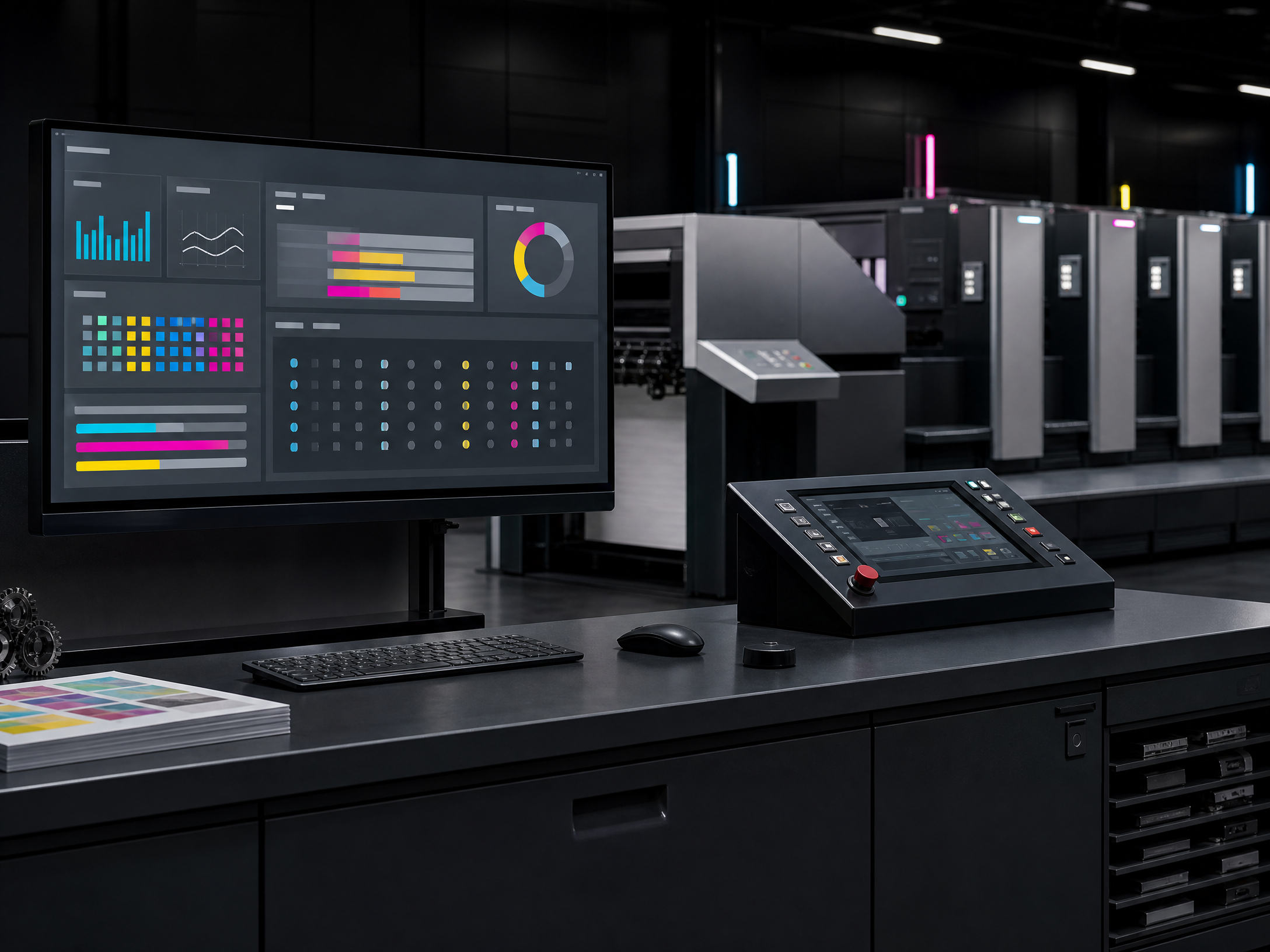 Digital print-production control room and workflow dashboard